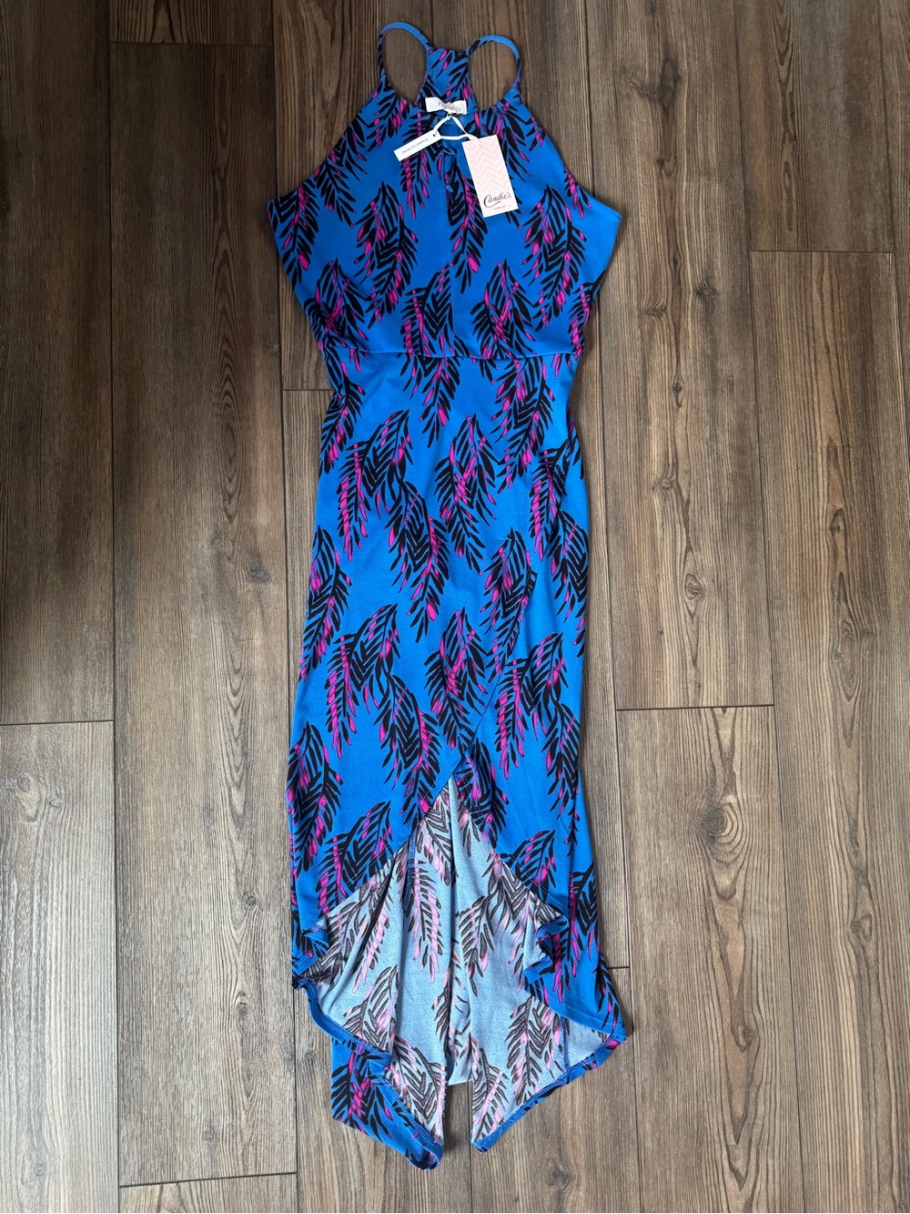 Candies Blue Tropical Print Halter Maxi Dress M